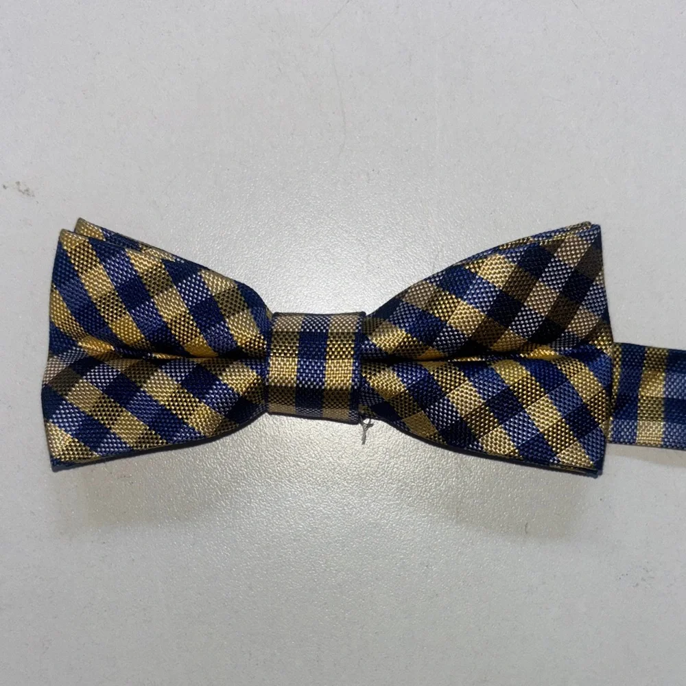 Nordstrom Navy and Gold Plaid Bow Tie